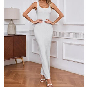 NWT ~ Sexy Metallic Silver Gray Backless Bodycon U Neck Tank Stretchy Dress ~ SM